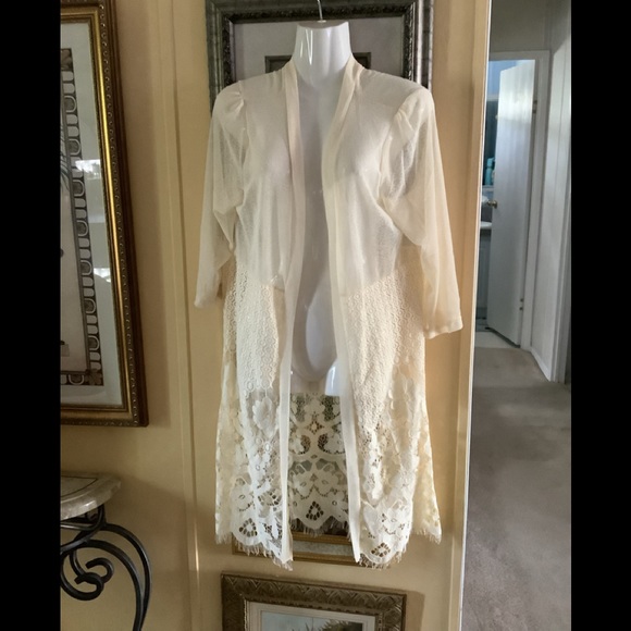 Forgotten Grace sheer jacket or open coverup lightweight crocheted look - Picture 2 of 16